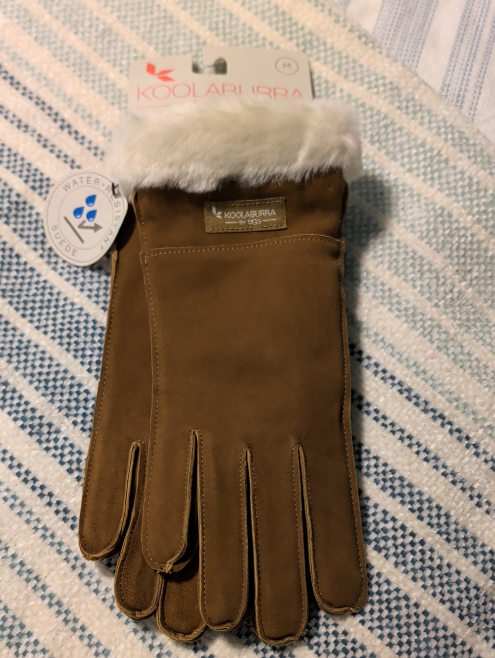 Koolaburra Brown Suede Gloves with Cream Faux-Fur Cuff